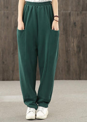 2021 autumn big pocket elastic waist green casual pants - SooLinen