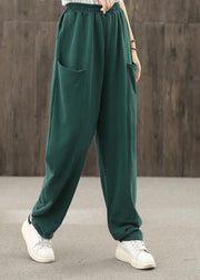 2021 autumn big pocket elastic waist green casual pants - SooLinen