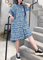 2021 new jumpsuit summer thin high waist blue Letter printed wide-leg jumpsuit shorts - SooLinen