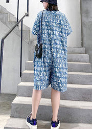 2021 new jumpsuit summer thin high waist blue Letter printed wide-leg jumpsuit shorts - SooLinen