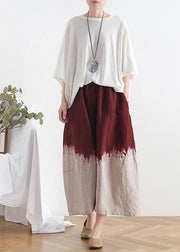 2021 new retro national style skirt pants red gradient loose large size cotton and linen casual pants - SooLinen