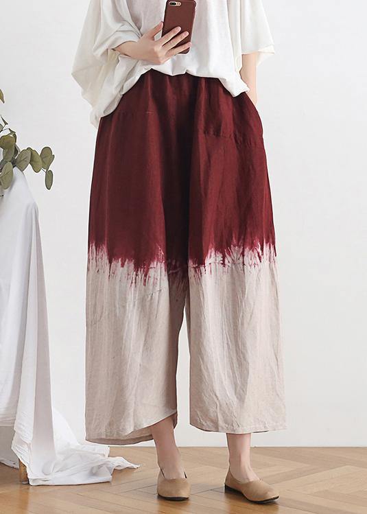 2021 new retro national style skirt pants red gradient loose large size cotton and linen casual pants - SooLinen