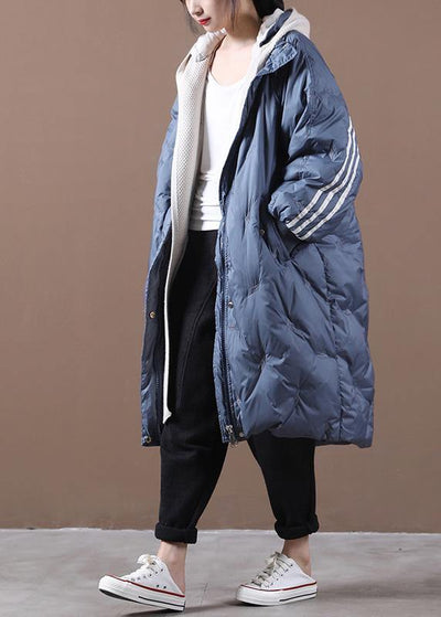 2021 plus size snow jackets coats blue striped hooded zippered goose Down coat - SooLinen