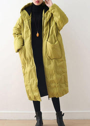 2021 Warm Yellow Down Coat original design literary retro overcoat - SooLinen