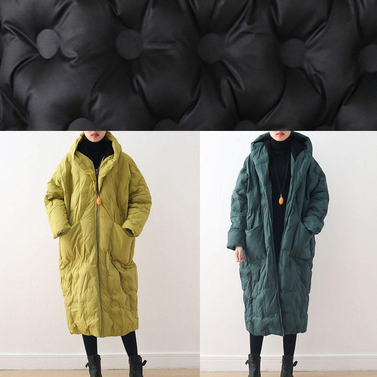 2021 Blackish Green Warm Down Coat original design literary retro overcoat - SooLinen