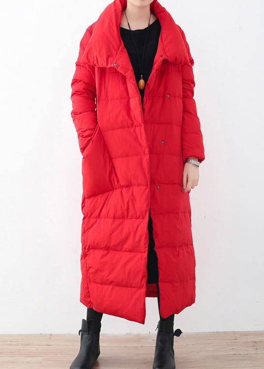 2021trendy plus size women  parka v neck coats red thick warm down coat winter - SooLinen