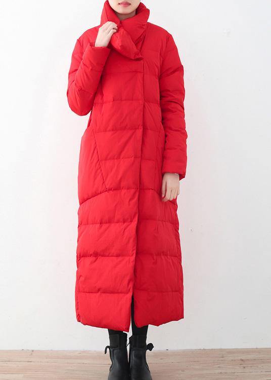 2021trendy plus size women  parka v neck coats red thick warm down coat winter - SooLinen