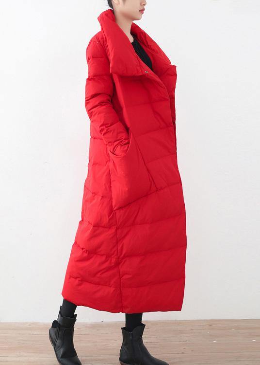 2021trendy plus size women  parka v neck coats red thick warm down coat winter - SooLinen