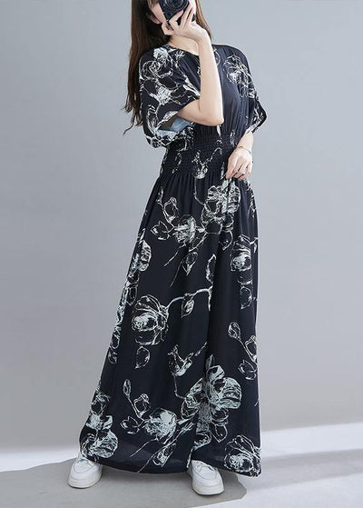 2021 New Black Print Jumpsuit Loose Jumpsuit - SooLinen