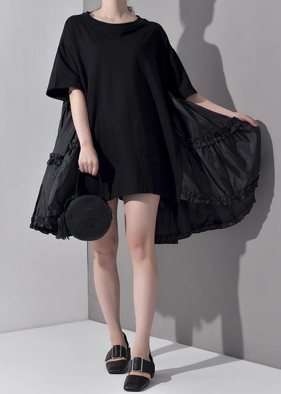 2021 New Spring Summer Round Neck Half Sleeve Pleated Big Size Dress - SooLinen