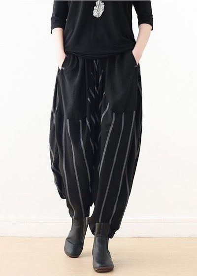 2021 Spring New Black Grey Striped High Waist Pants - SooLinen