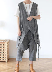 2021 Summer Grey Asymmetrical Cotton sleeveless Cardigans - SooLinen