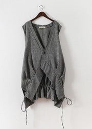 2021 Summer Grey Asymmetrical Cotton sleeveless Cardigans - SooLinen