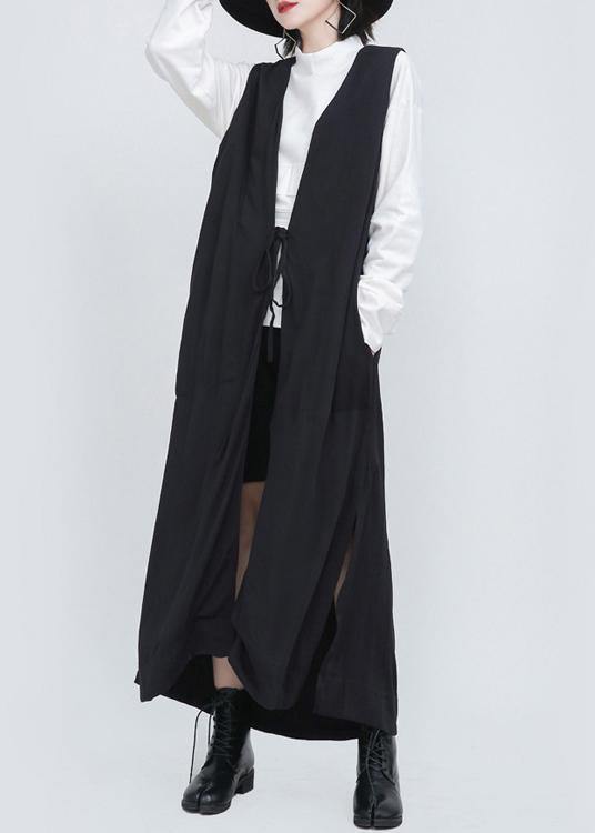 2021 Summer New Black Sleeveless Loose And Long Waistcoat - SooLinen