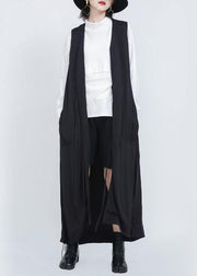 2021 Summer New Black Sleeveless Loose And Long Waistcoat - SooLinen