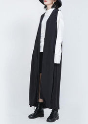 2021 Summer New Black Sleeveless Loose And Long Waistcoat - SooLinen