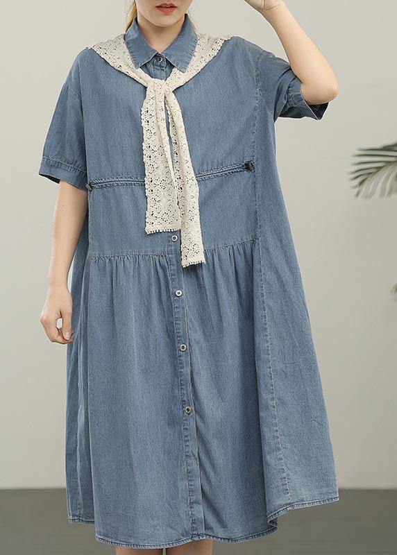 2021 Wash Casual Lace Shawl Two Piece Denim Dress - SooLinen