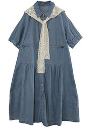 2021 Wash Casual Lace Shawl Two Piece Denim Dress - SooLinen