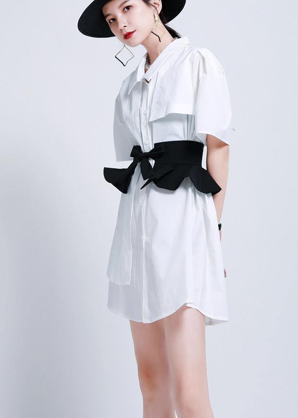 2021 summer White Ruffles asymmetrical design Dress - SooLinen