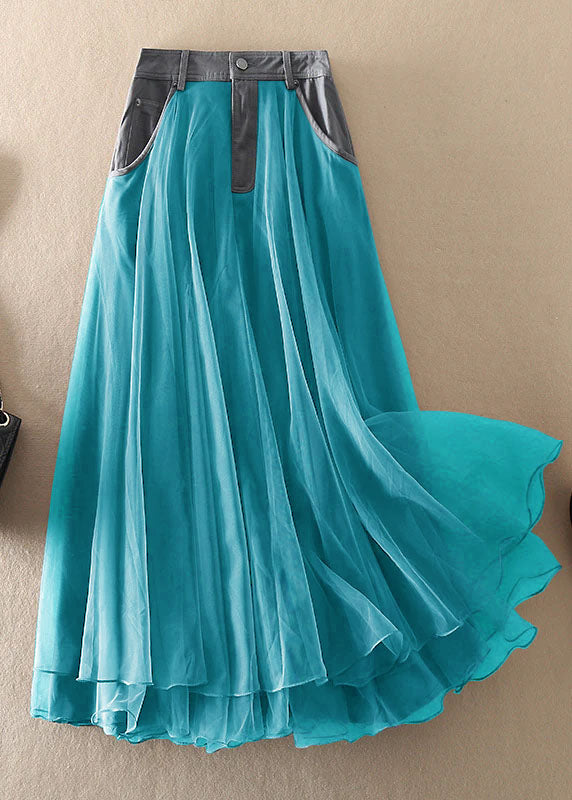 Natural Grey high waist Patchwork Tulle Skirts Spring