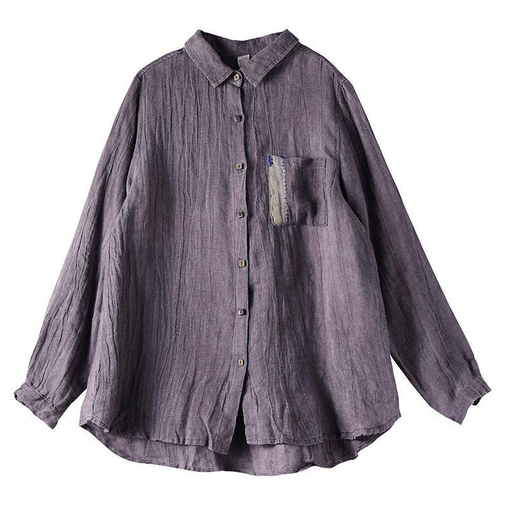 Art Lapel Wrinkled Shirts Inspiration Purple Blouses - SooLinen