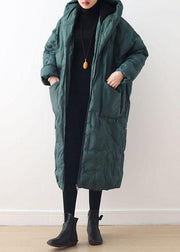 2021 Blackish Green Warm Down Coat original design literary retro overcoat - SooLinen