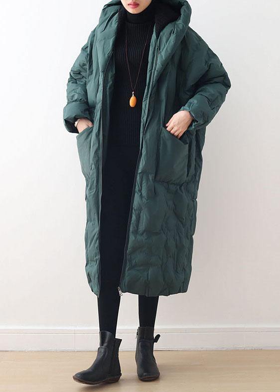 2021 Blackish Green Warm Down Coat original design literary retro overcoat - SooLinen