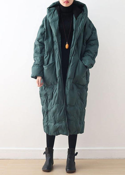 2021 Blackish Green Warm Down Coat Oversize Overcoat - SooLinen