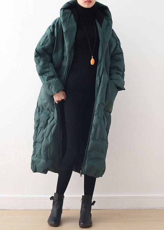 2021 Blackish Green Warm Down Coat Oversize Overcoat - SooLinen