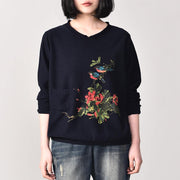 Aesthetic navy knitted jackets plussize pullover knitwear prints long sleeve - SooLinen