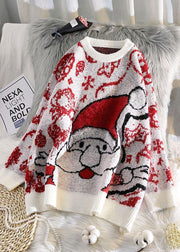 Aesthetic o neck red knit tops oversize Santa Claus top - SooLinen