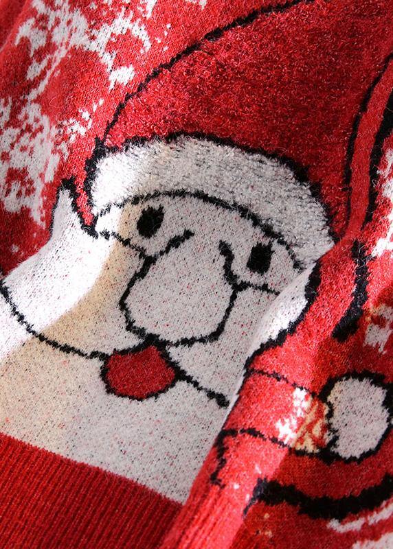 Aesthetic o neck red knit tops oversize Santa Claus top - SooLinen