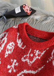 Aesthetic o neck red knit tops oversize Santa Claus top - SooLinen