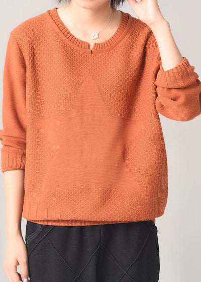 Aesthetic orange sweater fall fashion wild  knitted tops patchwork - SooLinen