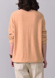 Aesthetic orange yellow prints sweaters oversize long sleeve knitted t shirt v neck - SooLinen