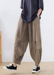 Apricot Baggy Linen Lantern Pants Patchwork Wrinkled Summer