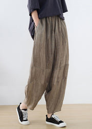 Apricot Baggy Linen Lantern Pants Patchwork Wrinkled Summer