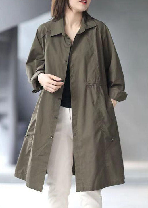 Army Green Button Cotton Cinched Coat Spring