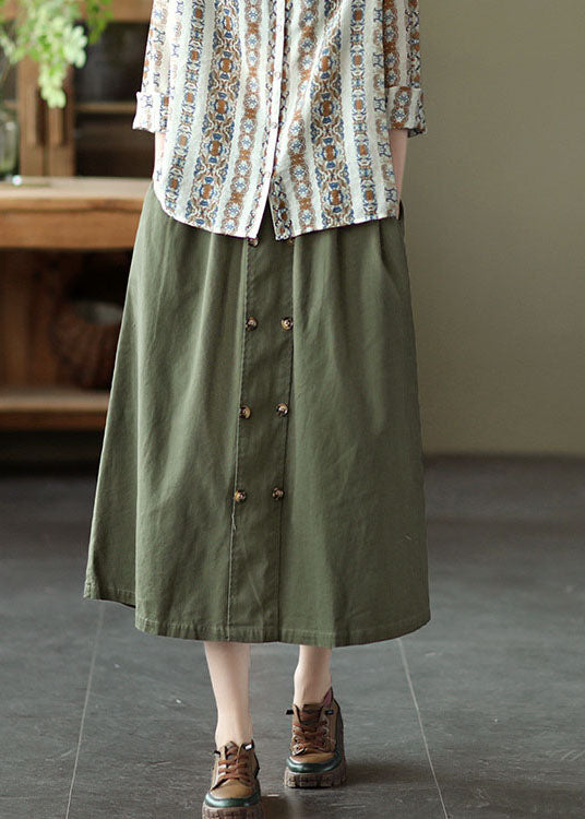 Army Green Pocket Patchwork Cotton A Line Skirt Spring