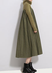 Army Green Silk Patchwork Thick Knit Dress Spring