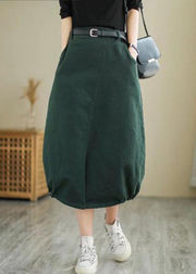 Art Army Green Pockets Cotton Loose Skirt Spring