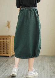 Art Army Green Pockets Cotton Loose Skirt Spring