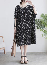 Art Black Butterfly Print Loose Spring Cotton Dress - SooLinen