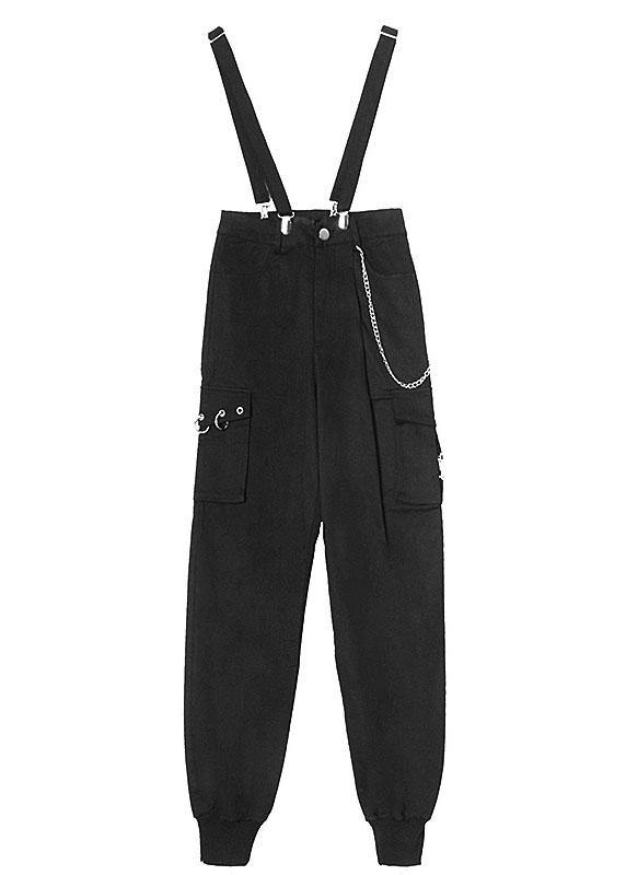 Art Black High Waist Pockets Carpenter Pants - SooLinen