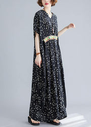 Art Black Print Cotton Cinched Summer Maxi Dress - SooLinen