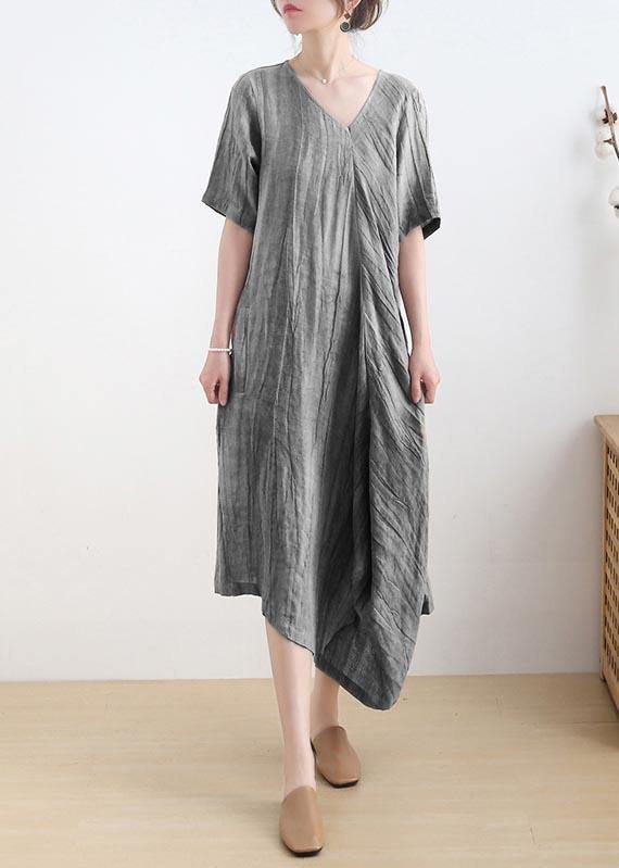 Art Black Short Sleeve Casual Maxi Summer Linen Dress - SooLinen