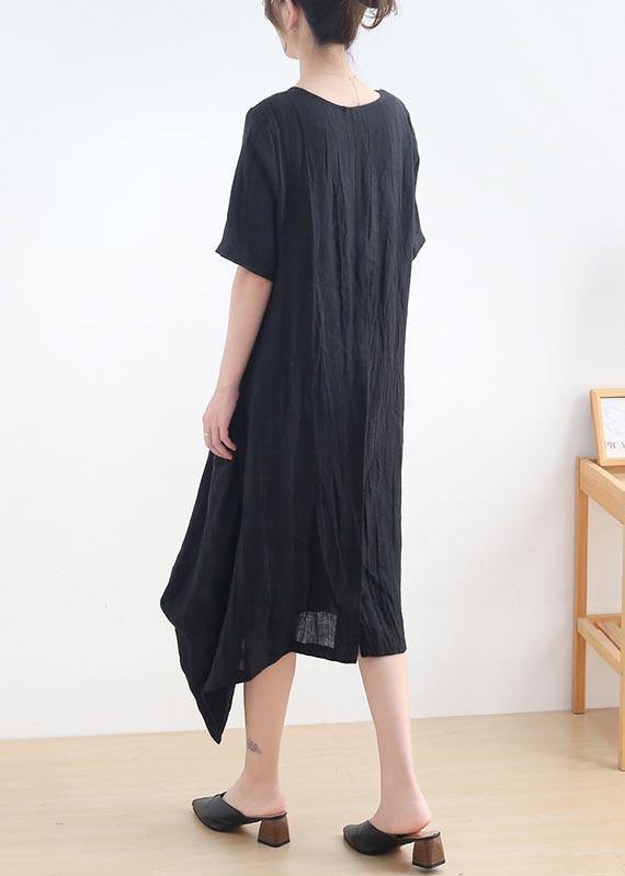 Art Black Short Sleeve Casual Maxi Summer Linen Dress - SooLinen