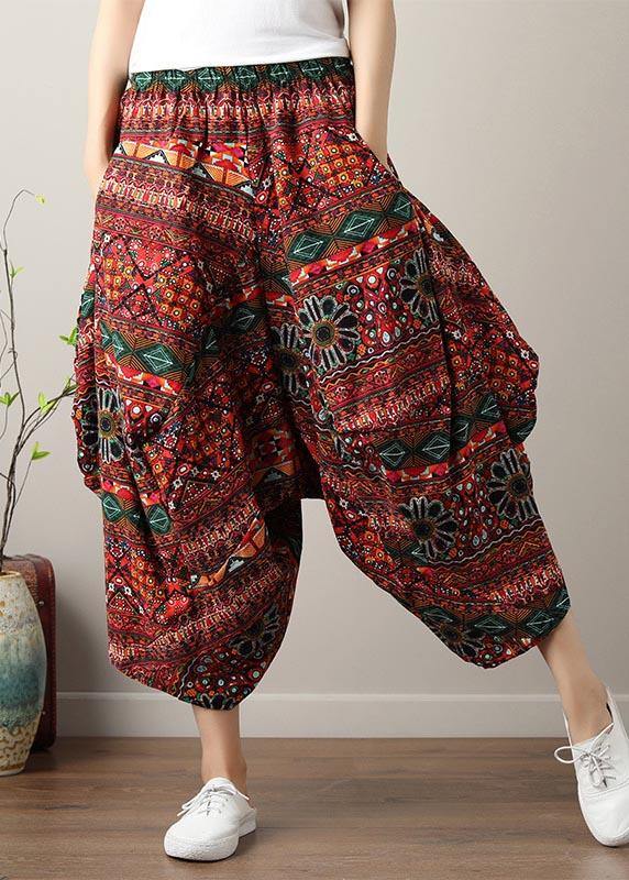 Art Black White Print Wide Leg Cotton Linen Pants Summer - SooLinen