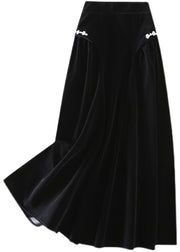 Art Black Zip Up Silk Velour a line skirts Spring