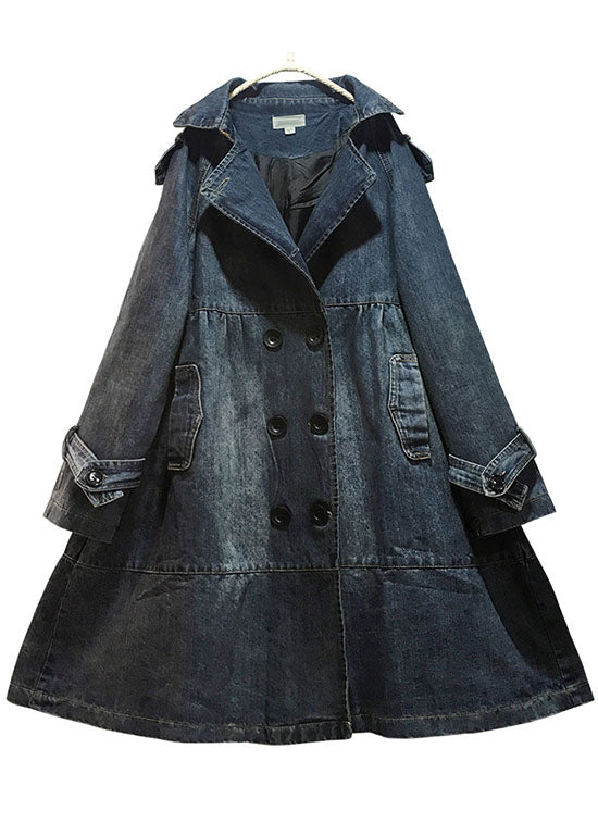 Art Blue Bubikragen Taschen Knopf Herbst Denim Trenchcoats Mantel